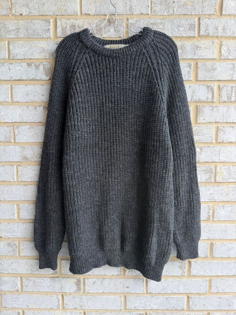 Aran Sweater Market 100% Wool Long Sleeve Crew Neck Ribbed Knit Sweater Size XXL
